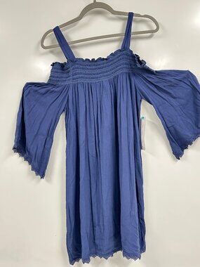 NWT Blue Smocked Boho Top Medium Cold Shoulder Flowy Blouse Festival Romantic